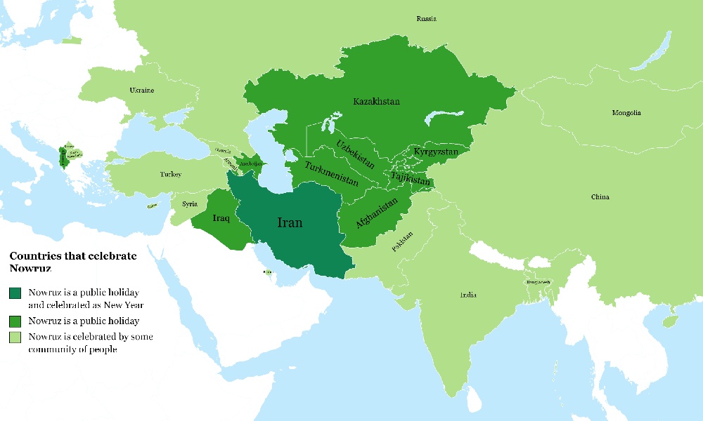 نقشه کشورهایی که نوروز را برگزار میکنند