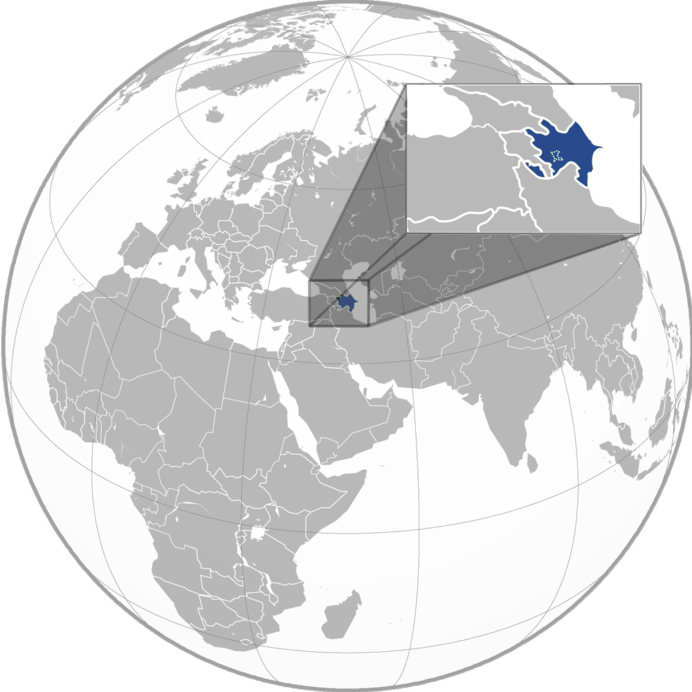 <strong>نقشه جمهوری آذربایجان بر روی کره زمین</strong>