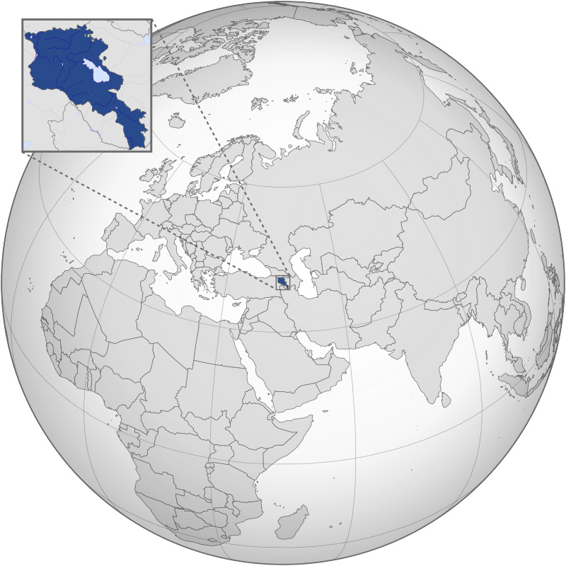 <strong>نقشه کشور ارمنستان بر روی کره زمین</strong>