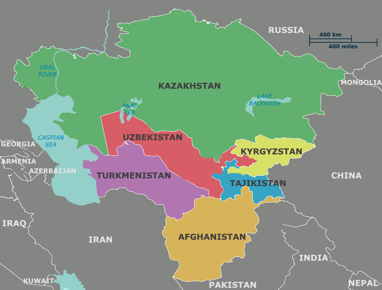 <strong>نقشه کشورهای آسیای مرکزی یا آسیای میانه</strong>