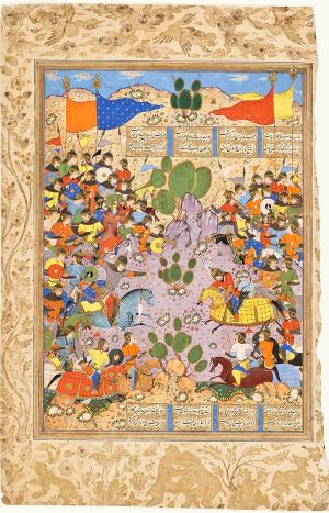 نبرد بهرام چوبین با ساوه‌شاه در شاهنامهٔ فردوسی - موزه هنر شهر لس آنجلس