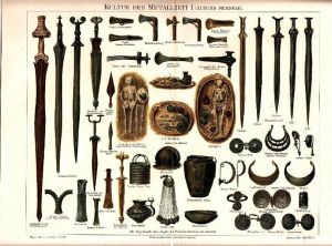سلاح های باستانی شمشیرهای عصر آهن چاپ کرومولیتوگرافی.jpg