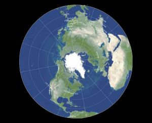 نیم‌کره شمالی زمین به مرکزیت نقطه قطب شمال