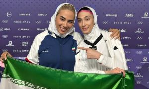 مبینا نعمت‌زاده، مقام سوم المپیک 2024 (سمت راست) در کنار مربی‌اش، مهروز ساعی (سمت چپ)